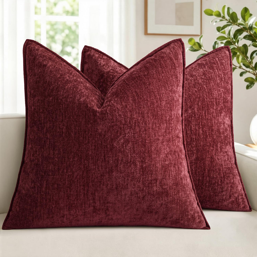 MIULEE Chenille Couch Pillow Covers for Living Room 18x18 Natural Beige