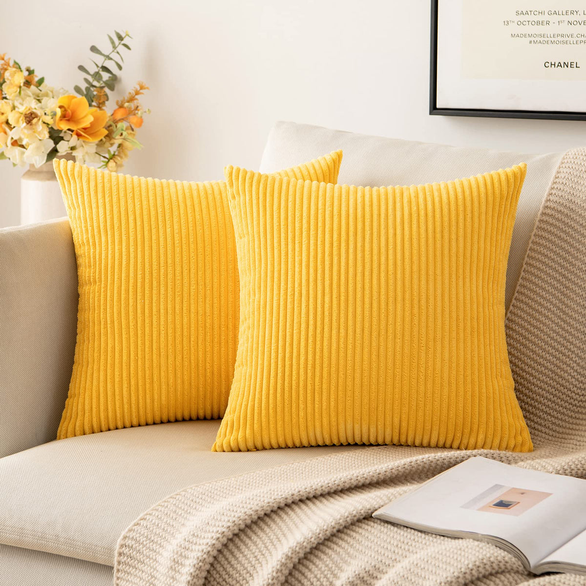 MIULEE Fall Decorative Corduroy Throw Pillow Covers Set of 2 20x20 Orange