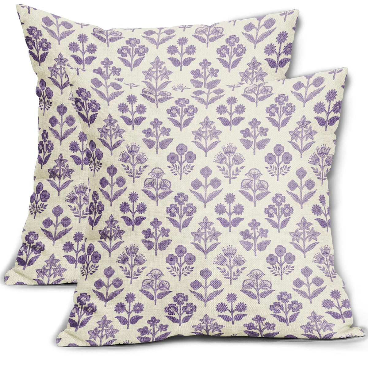 Blue Green Block Print Pillow Covers 18x18 Inch Set of 2, Vintage Floral Spring Decorative Throw Pillow Cases Boho Cushion Covers Rustic Decoration Gift Farmhouse Sofa Couch Bed Decor