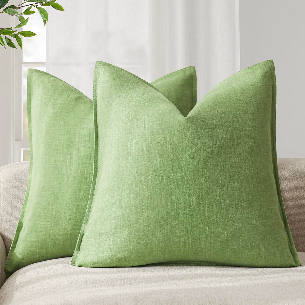 Foindtower Linen Solid Decorative Throw Pillow Covers 20x20 Natural Beige