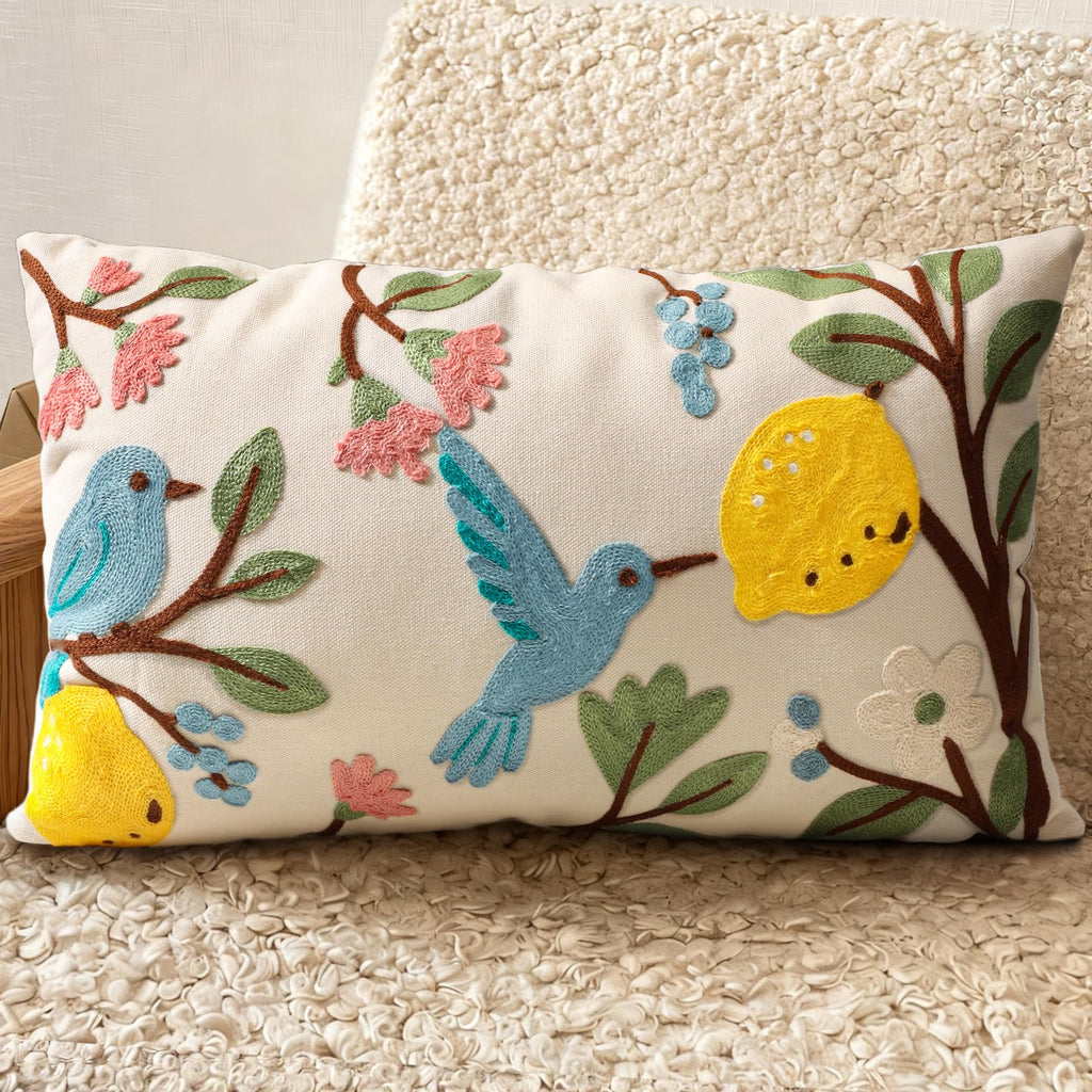 Embroidered Throw Pillow Cover 18x18 Inch, Flower Cluster