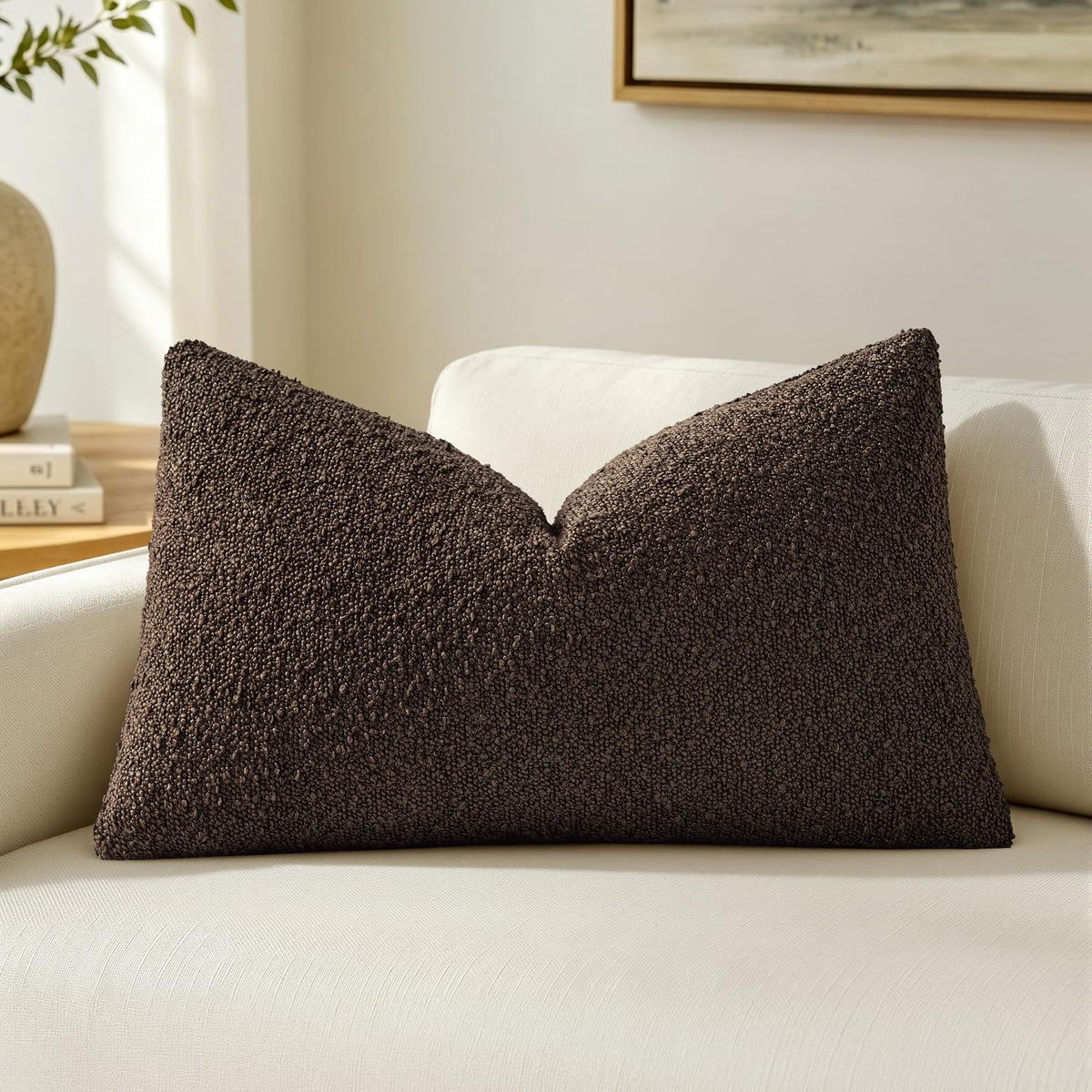 MIULEE Textured Boucle Lumbar Pillow Cover for Bed 12x20 Olive Green