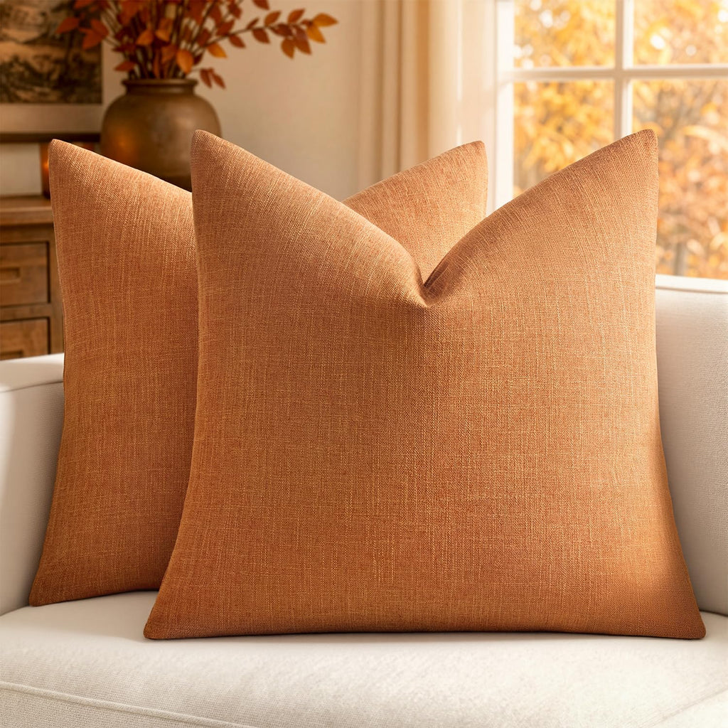MIULEE Pack of 2 Linen Textured Pillow Covers, 18x18 Inch Light Blue