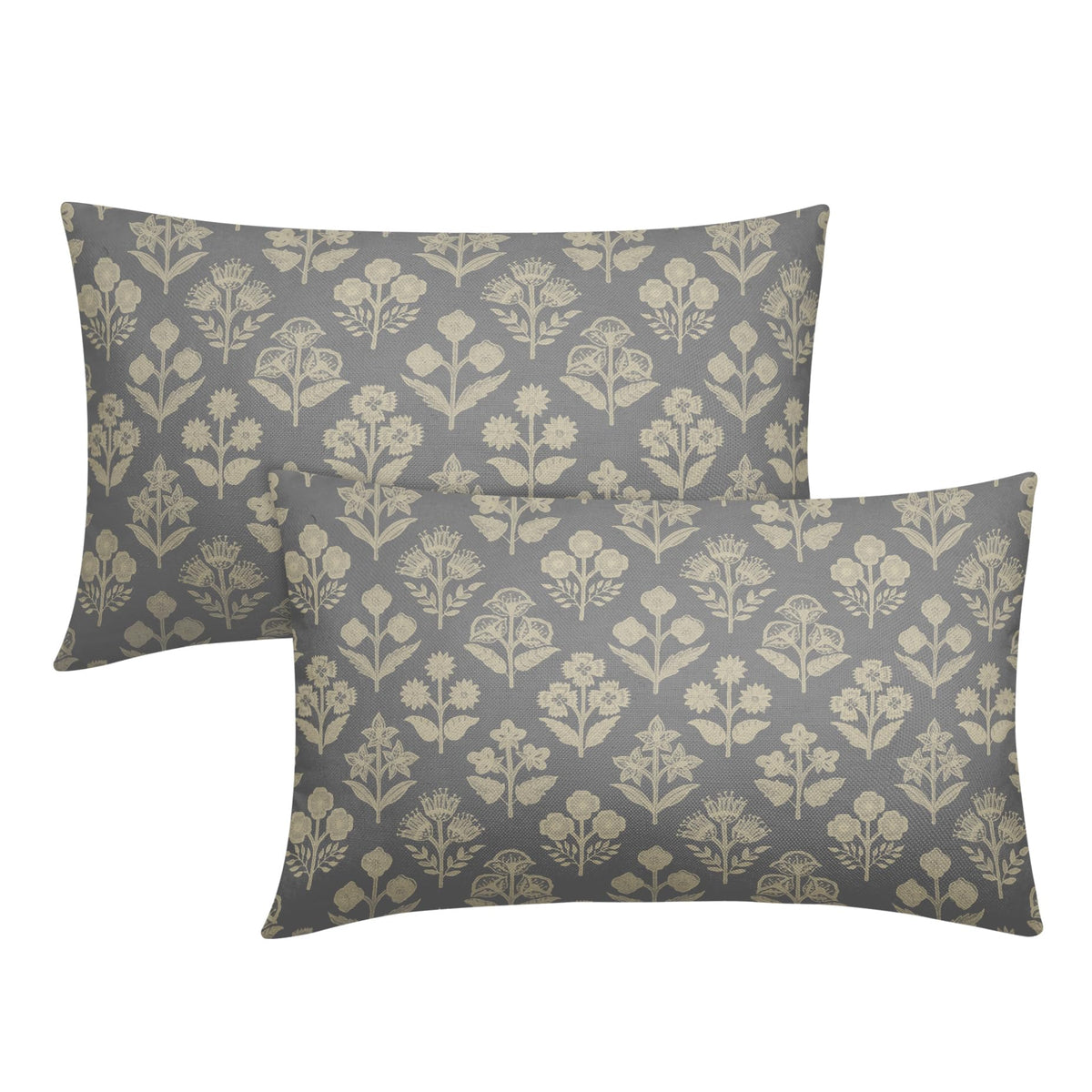 Blue Green Block Print Pillow Covers 18x18 Inch Set of 2, Vintage Floral Spring Decorative Throw Pillow Cases Boho Cushion Covers Rustic Decoration Gift Farmhouse Sofa Couch Bed Decor