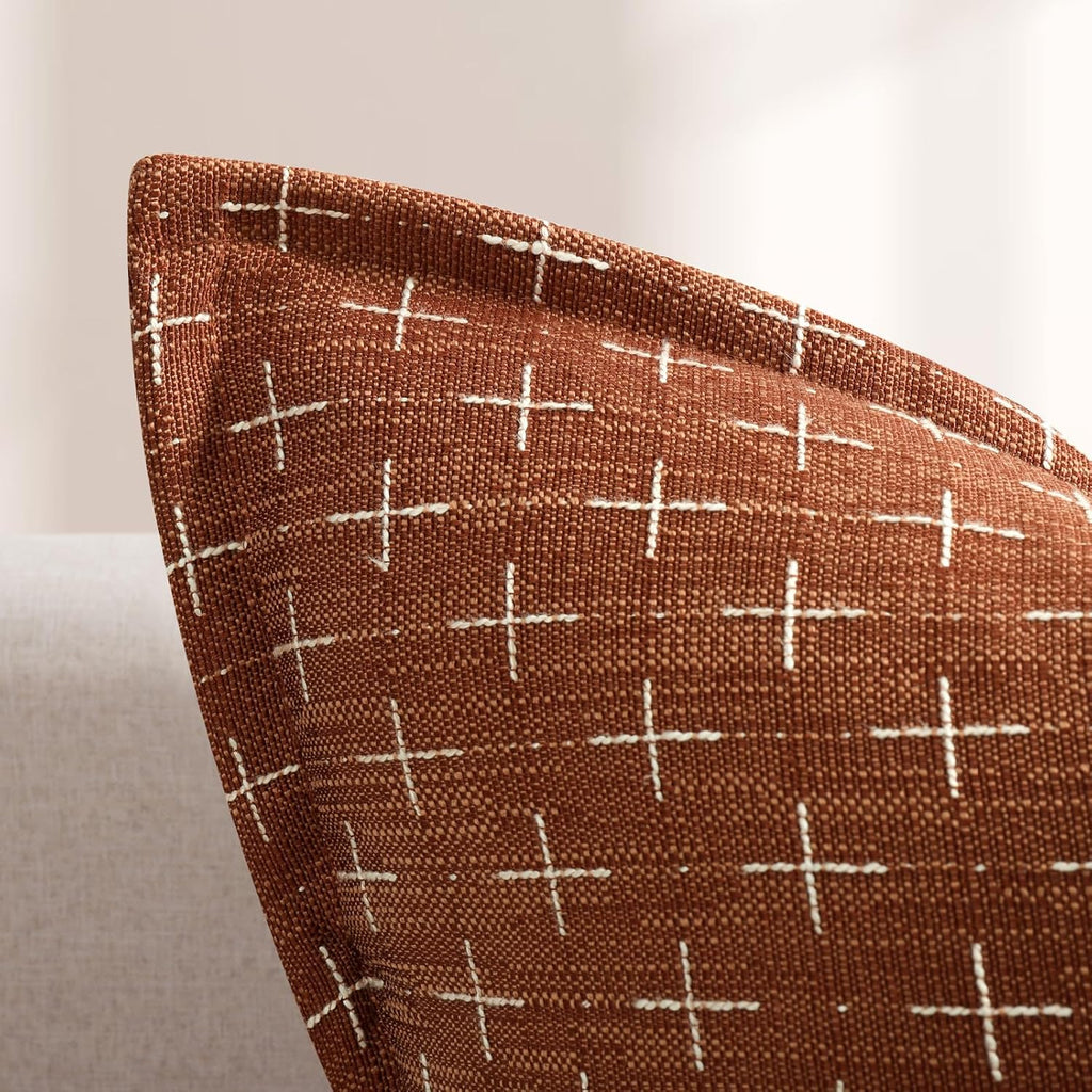 ZWJD Fall Pillow Covers 20x20 Set of 2 Soft Polyester Textured Rust Pillow Covers with Stylish Flange Edge Cozy Farmhouse Throw Pillows for Couch Bed Sofa Living Room Fall Decor