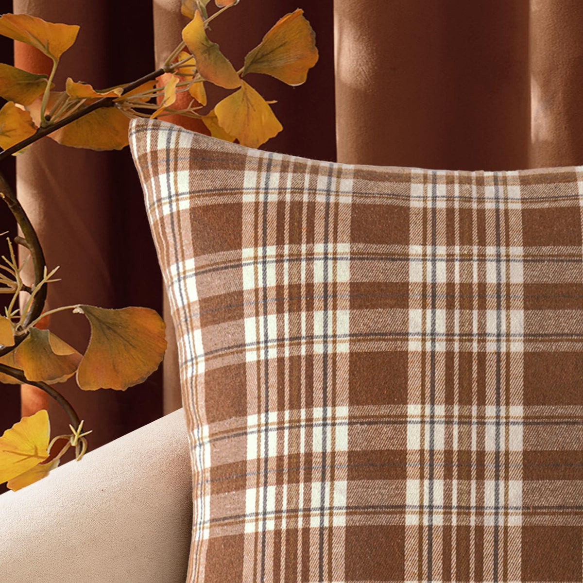 MIULEE Fall Plaid Pillow Covers Scottish Tartan 18x18 Brown