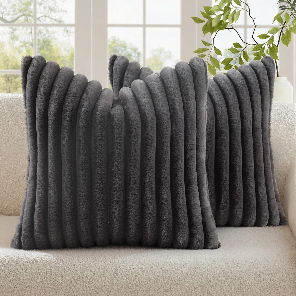 decorUhome Fall Faux Fur Throw Pillow Covers 18x18 Set of 2 Rust