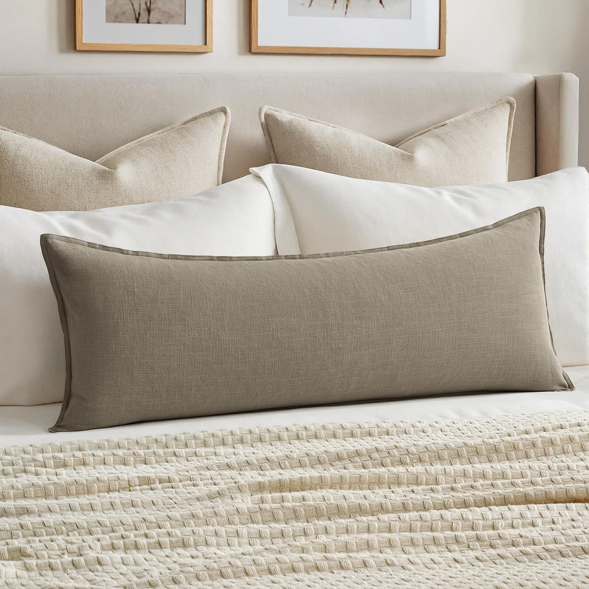 MIULEE Decorative Linen Lumbar Pillow Cover 14x36 Inch Dark Olive Green