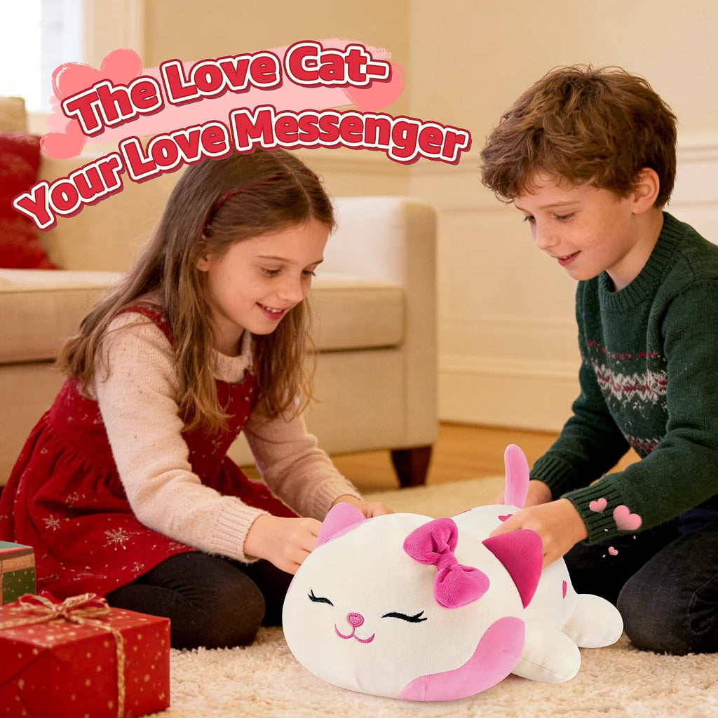 Onsoyours Original Cat Plush with Bowknot Cute Kitten Stuffed Animal Soft Pillow Pink Kawaii Kitty Heart Plush Toy Gifts for Kids & Adults (Pink Cat, 9")