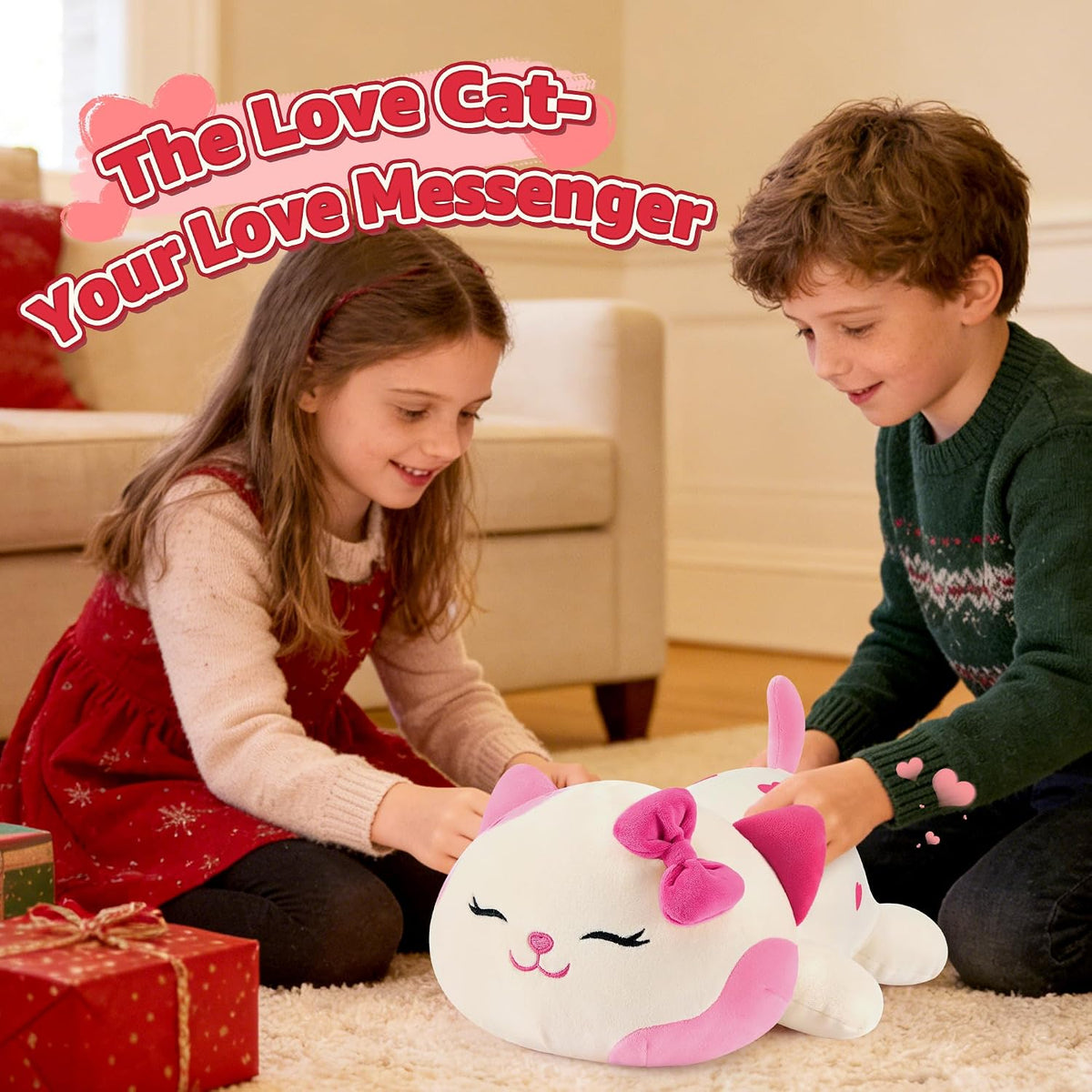 Onsoyours Original Cat Plush with Bowknot Cute Kitten Stuffed Animal Soft Pillow Pink Kawaii Kitty Heart Plush Toy Gifts for Kids & Adults (Pink Cat, 9")