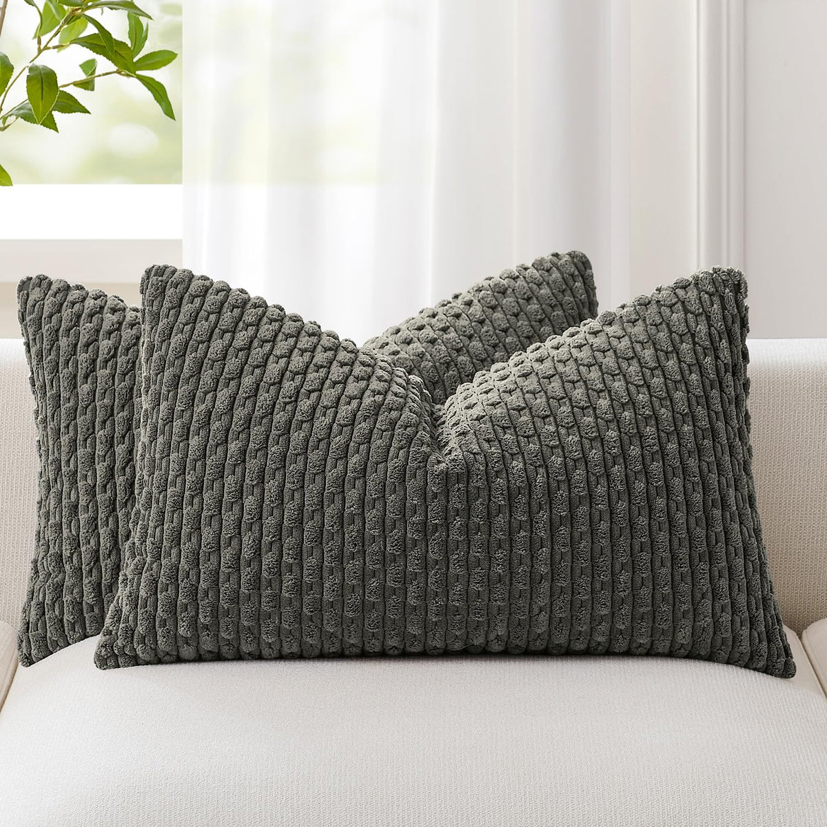 Kevin Textile Soft Corduroy 18x18 Inch Pillow Covers 2 Pack, Sage Green