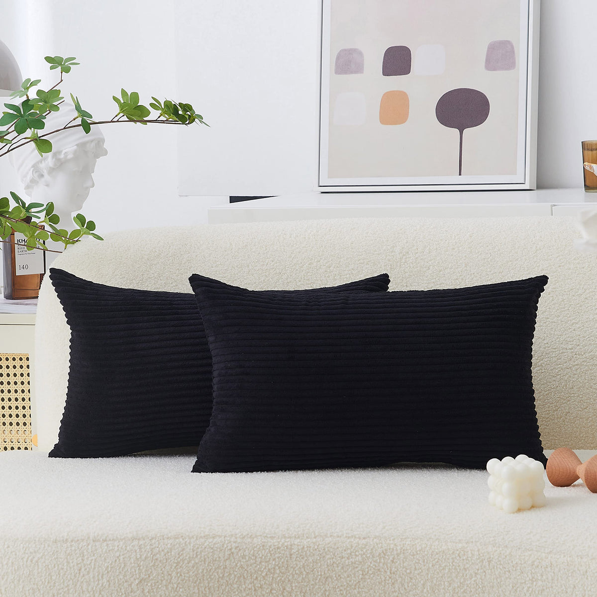 Home Brilliant Yellow Pillow Covers Summer Decorative Set of 2 Striped Corduroy Plush Velvet Throw Pillow Covers for Couch Decor, 18x18 inch, Light Yellow
