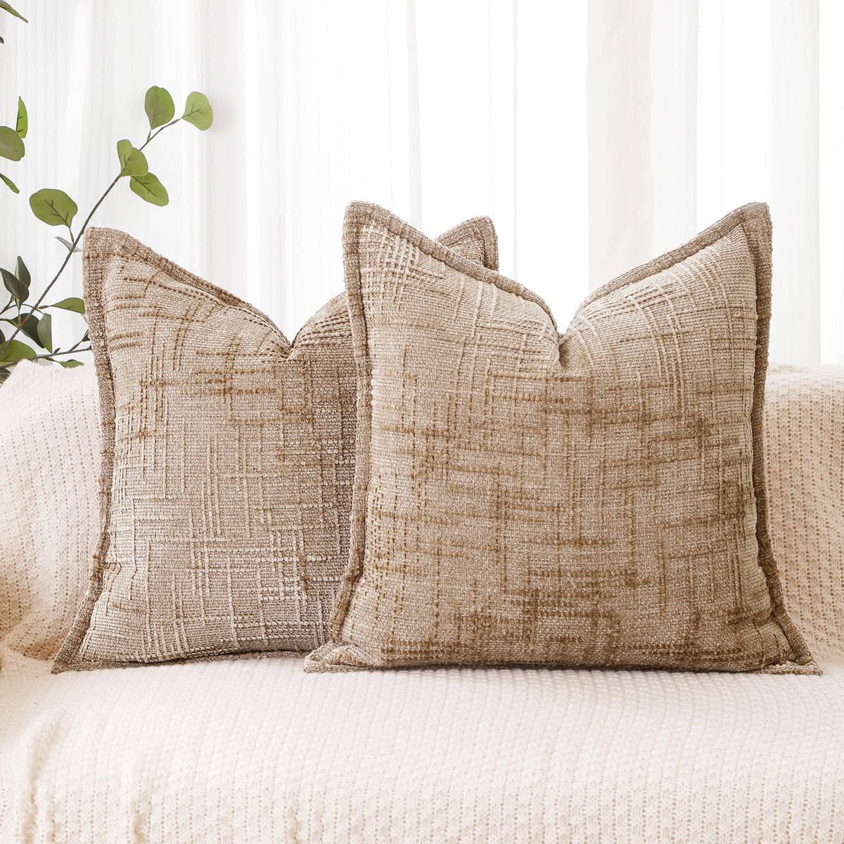 HPUK Throw Pillow Covers 18x18 Set of 4, Blue Patterned & Solid Covers