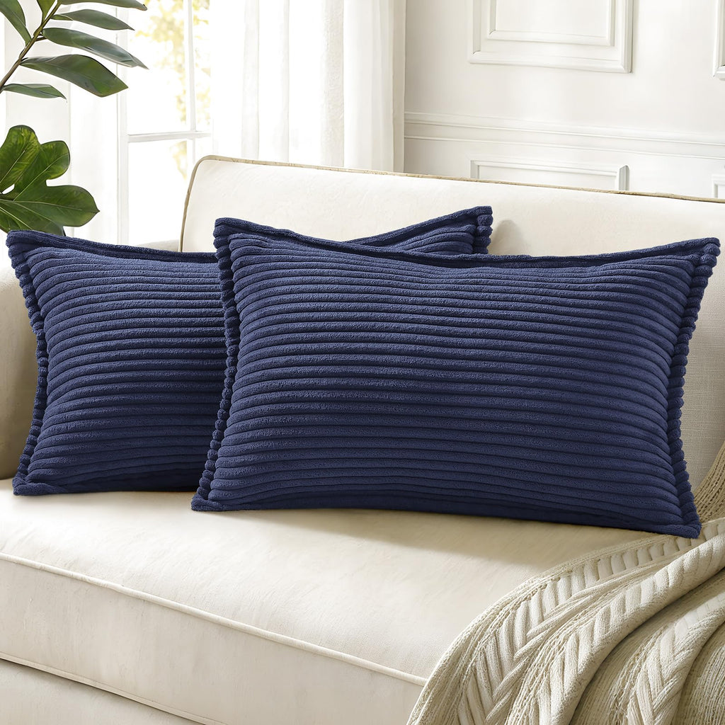 decorUhome Fall Corduroy Navy Blue Throw Pillow Covers 24x24 Set of 2