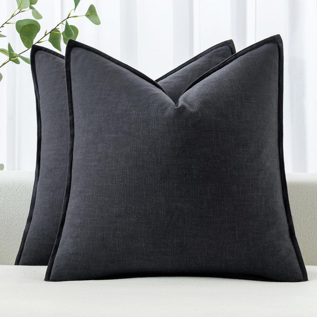 MIULEE Decorative Linen Euro Sham Pillow Covers 22x22 Inch Natural Beige