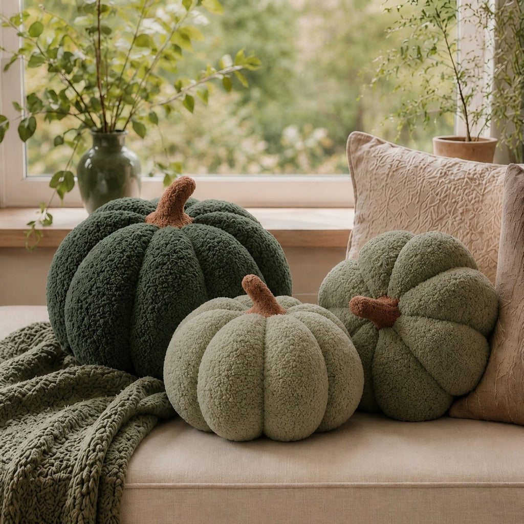 Juexica 3 Pcs Stuffed Pumpkin Pillows Fall Decor Cushions,Cool Neutral