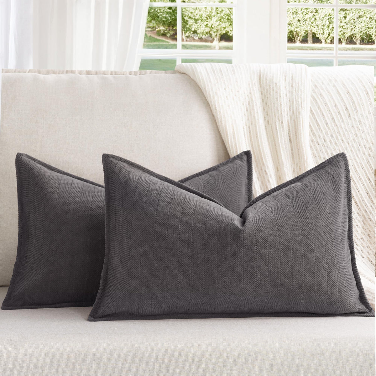 ZWJD Beige Pillow Covers 20x20 Set of 2 Chenille Throw Pillow Covers with Elegant Design Soft and Luxurious Decorative Throw Pillows for Couch, Bed, and Home Decor