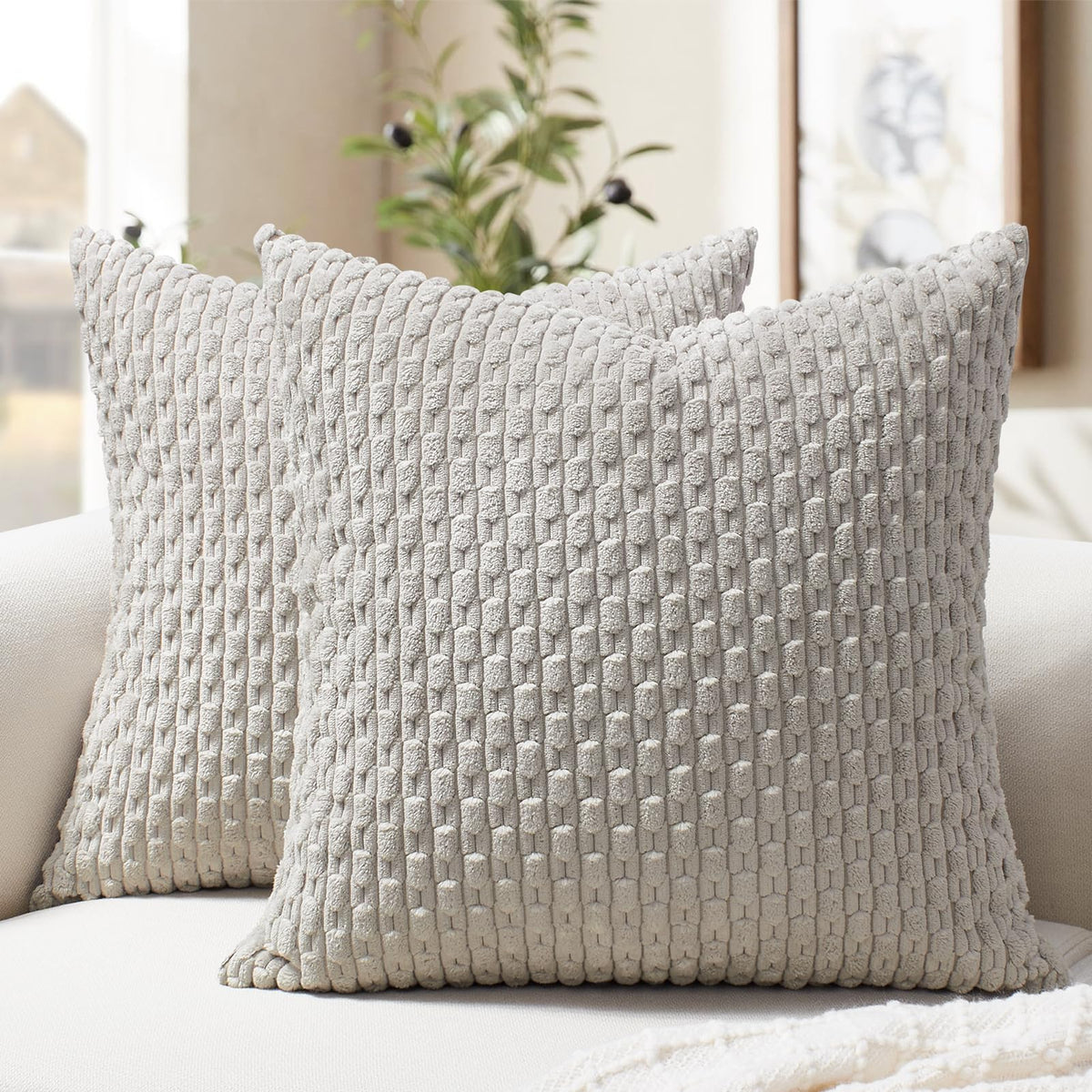 Softalker Corduroy Decorative Throw Pillow Covers 18x18, Set of 2, Beige