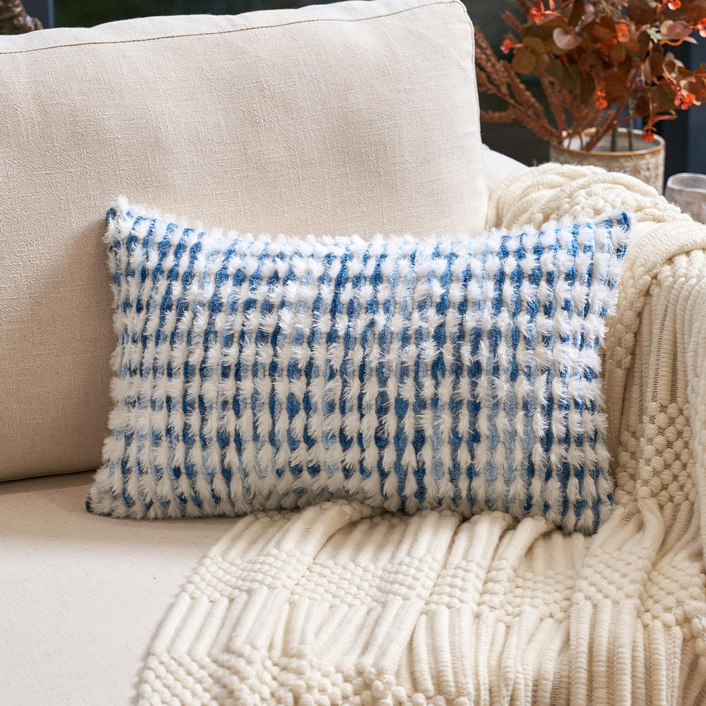 Aeckself Boho Chenille Tufted Pillow Cover 20 x 20 Inch, Decorative Square Throw Pillow Cover Neutral Pillowcase for Couch Bedroom Living Room, Orange White