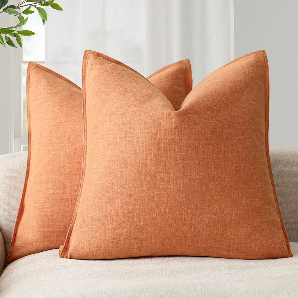 Foindtower Linen Solid Decorative Throw Pillow Covers 20x20 Natural Beige