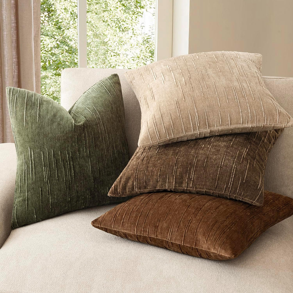 Foindtower Pack of 2 Slubby Textured Chenille Throw Decorative Pillow Covers Square Accent Solid Cushion Cover Neutral Farmhouse Pillow Case for Sofa Bedroom Living Room 18x18 Inch,Dark Olive Green