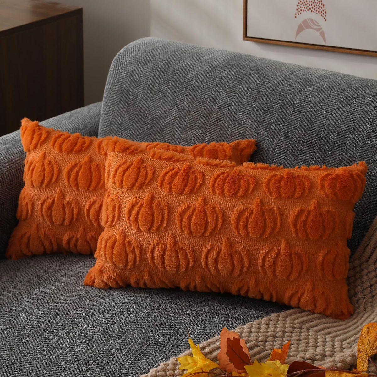 DFXSZ Fall Pillow Covers 18x18 2Pcs Rust Pumpkin Fall Decorations for Home