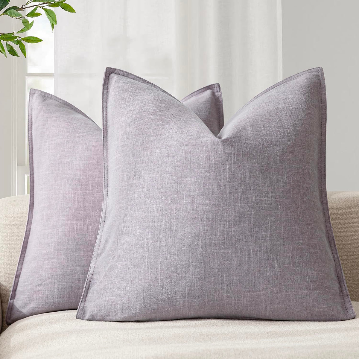 Foindtower Linen Solid Decorative Throw Pillow Covers 20x20 Natural Beige