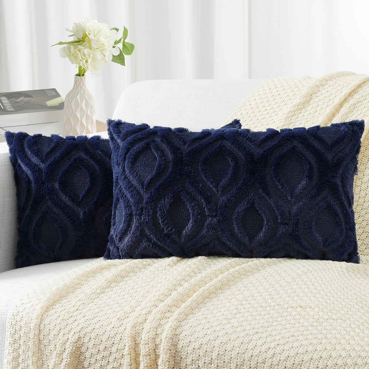 decorUhome Faux Fur Plush Soft Beige Throw Pillow Covers 18x18 Set of 2