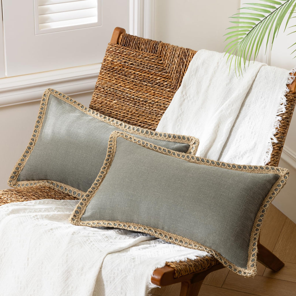 Phantoscope Pack of 2 Farmhouse Decorative Solid Throw Decorative Pillow Cover Burlap Linen Trimmed Tailored Edges Navy Blue 18 x 18 inches, 45 x 45 cm