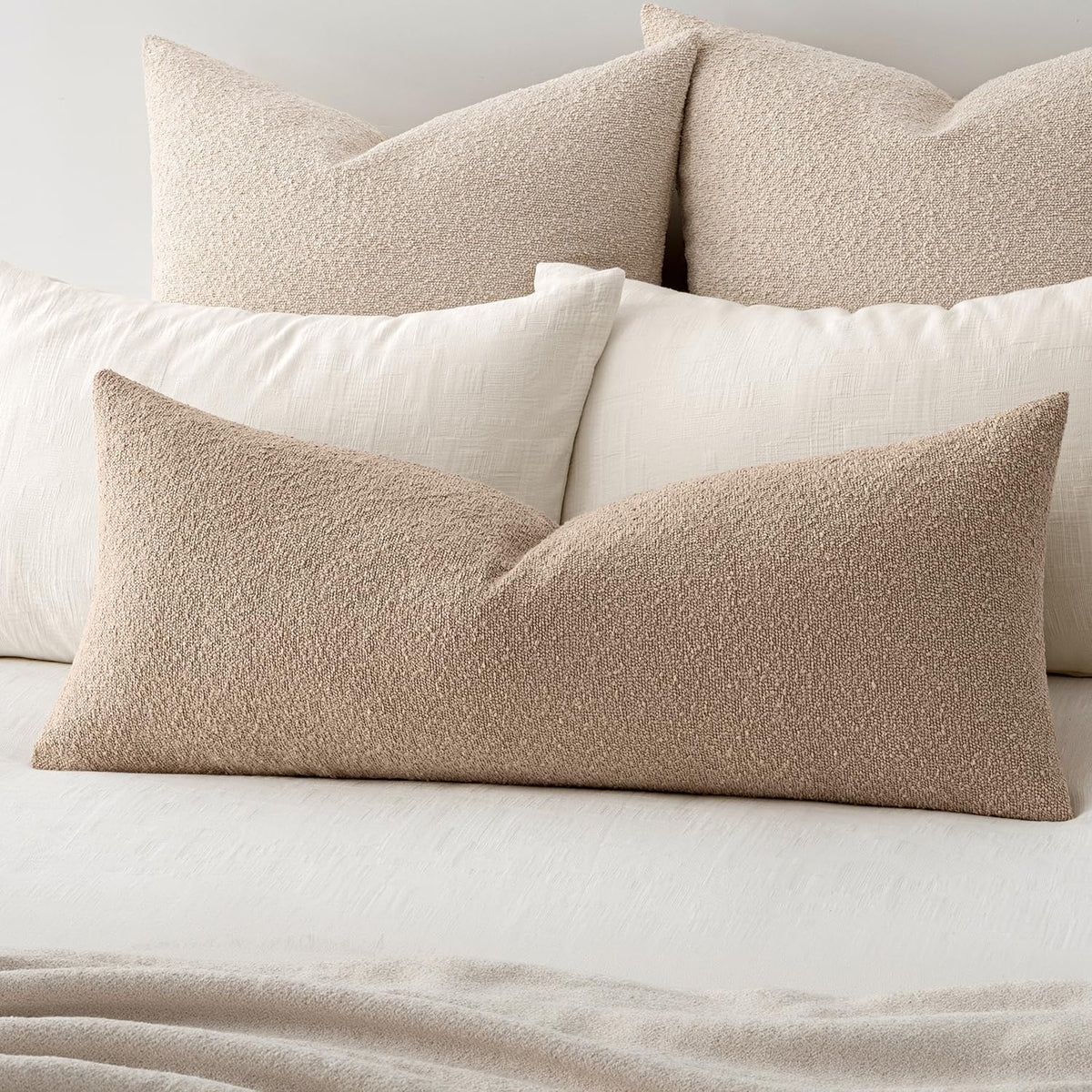 MIULEE Textured Boucle Lumbar Pillow Cover for Bed 12x20 Olive Green