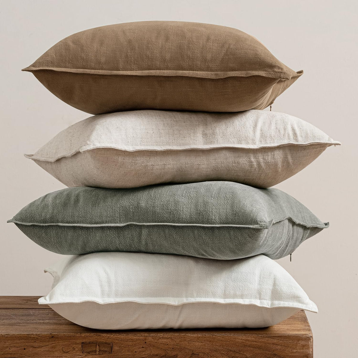 MIULEE Neutral Boho Linen Decorative Pillow Covers 18x18 Inch Pack of 4
