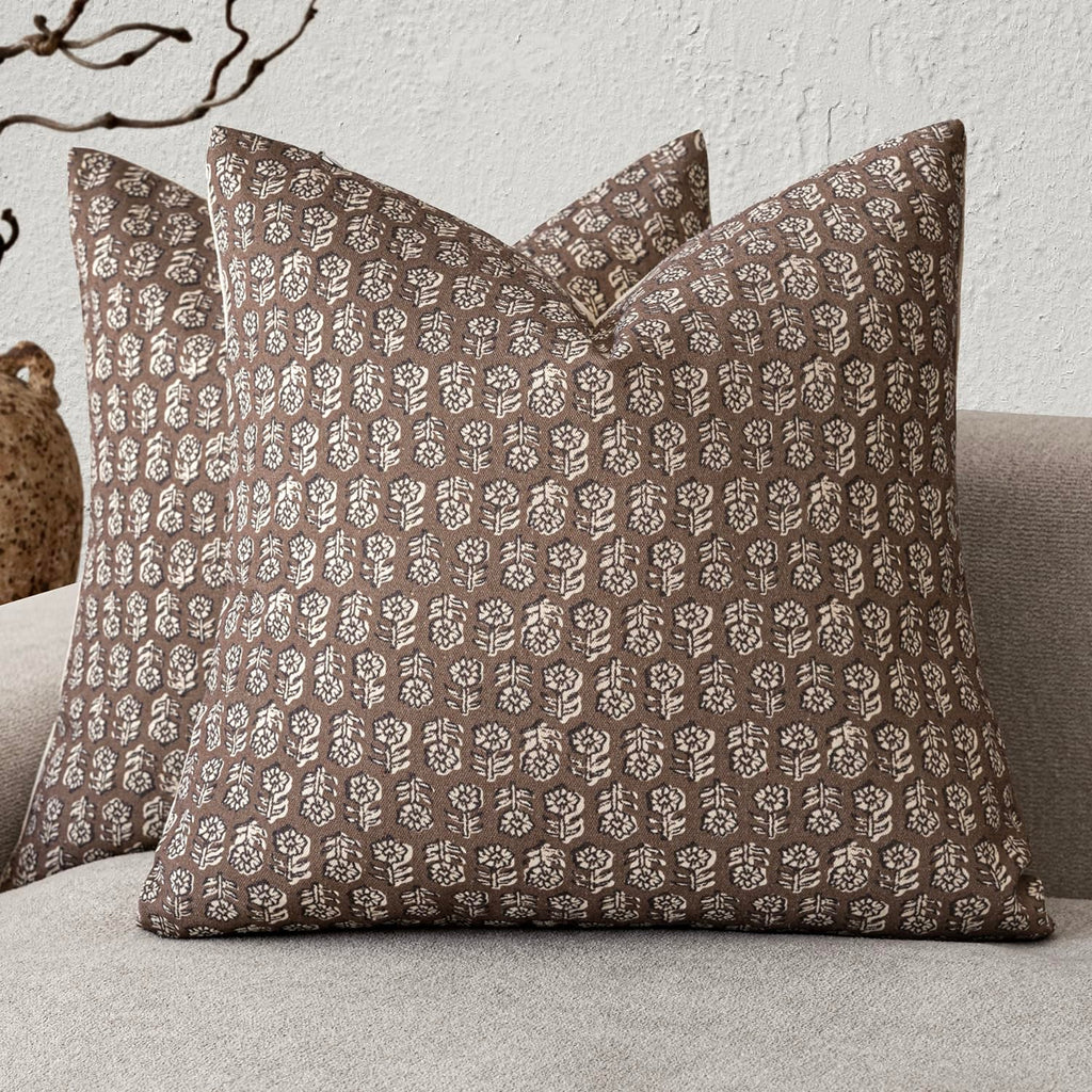 Foindtower Decorative Floral Print Throw Pillow Covers 20×20 Inch,Tan Taupe