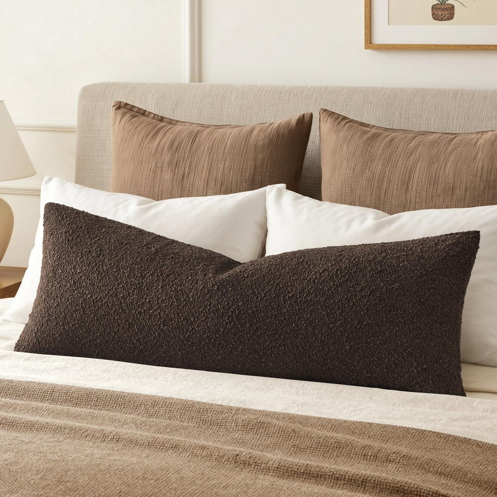 MIULEE Textured Boucle Lumbar Pillow Cover for Bed 12x20 Olive Green