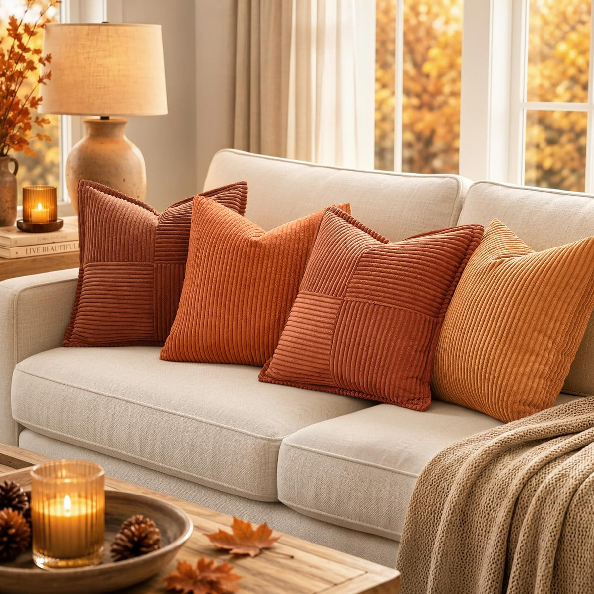 MIULEE Fall Rust Decorative Throw Pillow Covers for Couch 18x18 Inch