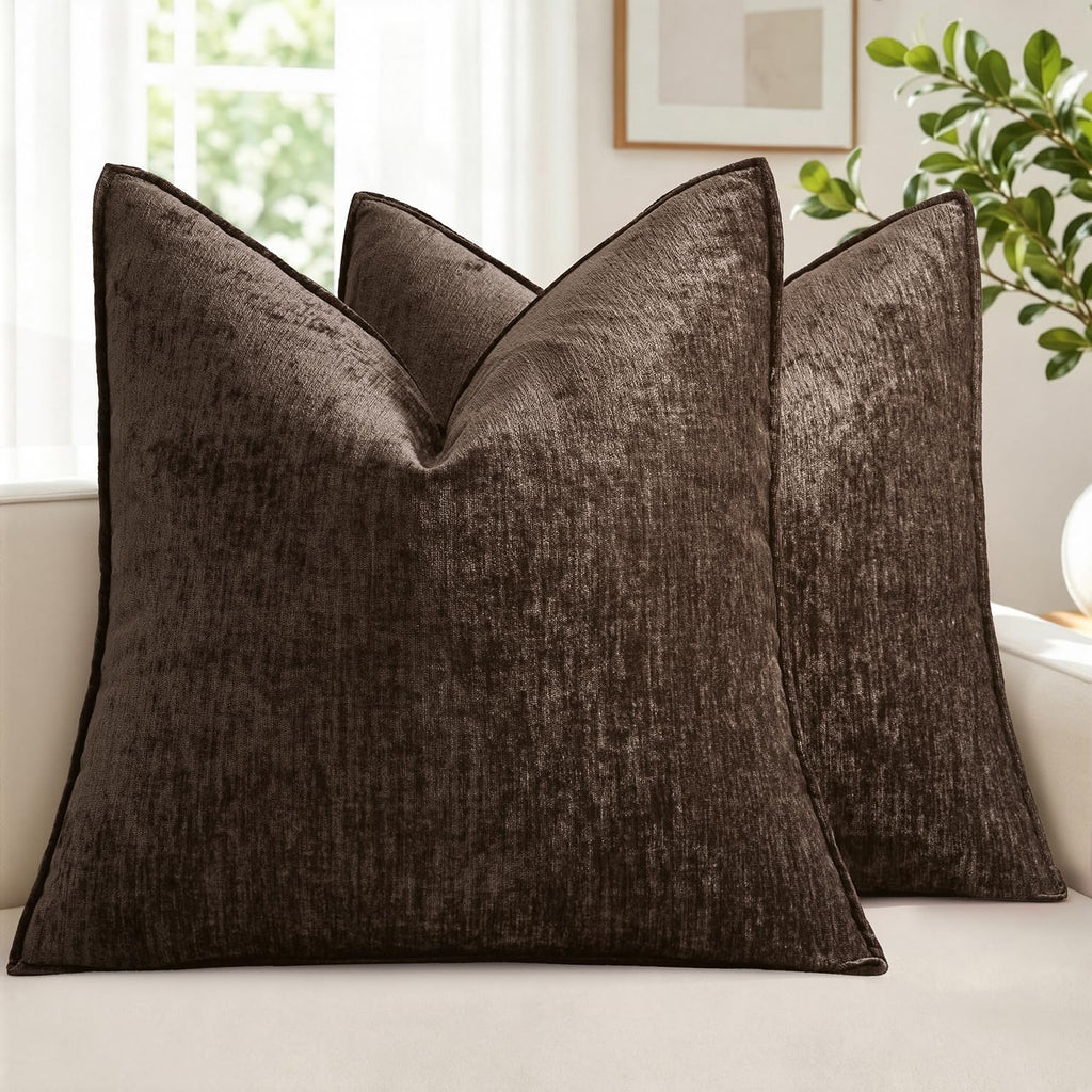 MIULEE Chenille Couch Pillow Covers for Living Room 18x18 Natural Beige