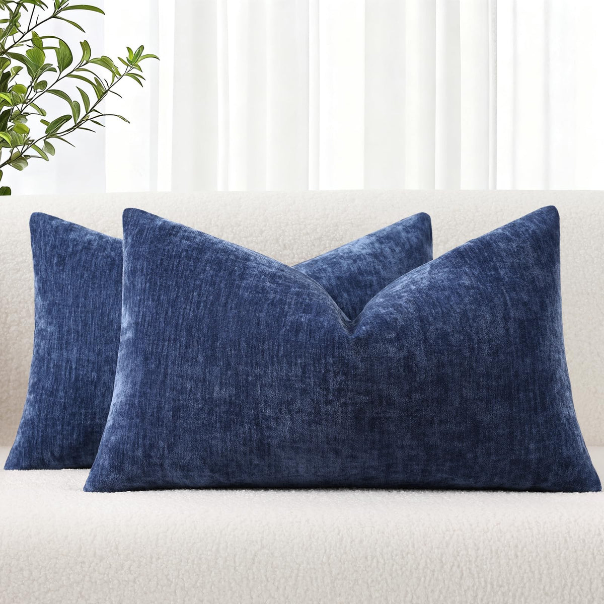 decorUhome Soft Chenille Moss Green Throw Pillow Covers 18X18 Set of 2