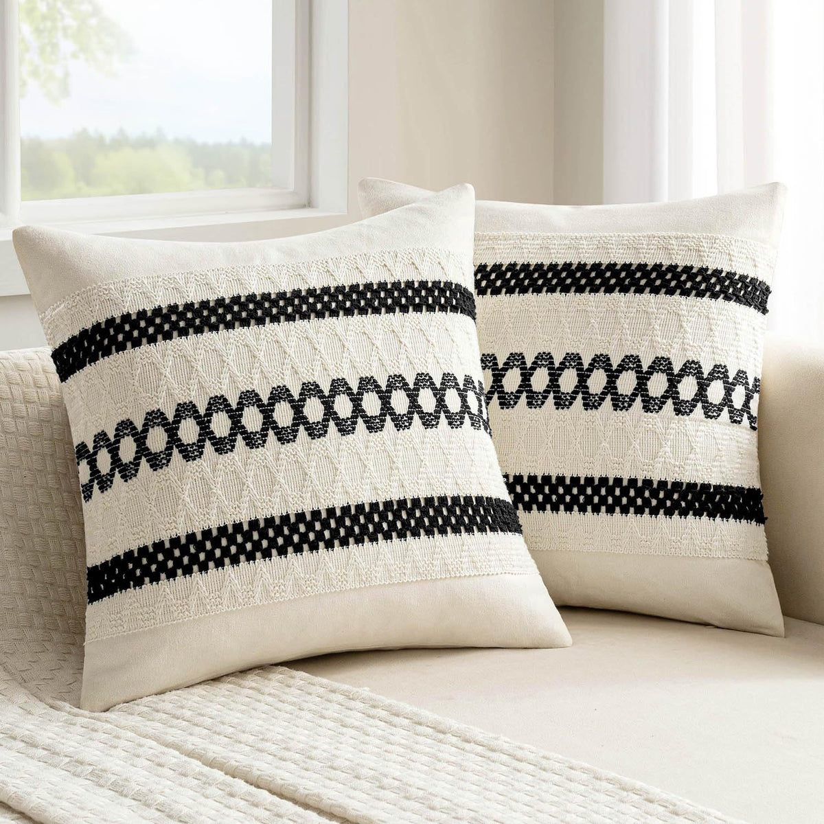 MIULEE Set of 2 Sage Green Boho Decorative Pillow Covers 18x18 Inch