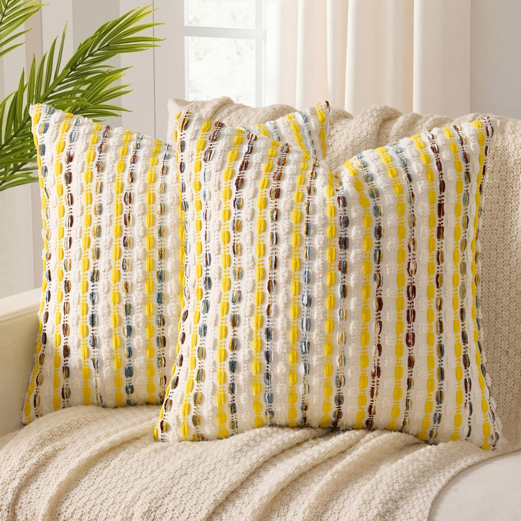 ANRODUO Boho Decorative Pillow Covers Olive Green Stripe 18x18 Pack of 2