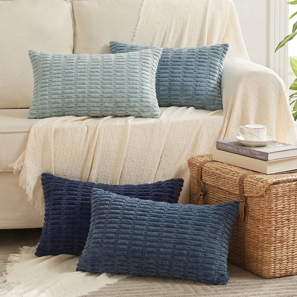 Fancy Homi 4 Packs Decorative Throw Pillow Covers for Living Room Couch Bed, Modern Farmhouse Boho Home Décor Accent Cushion Case, 18" x 18", Neutral