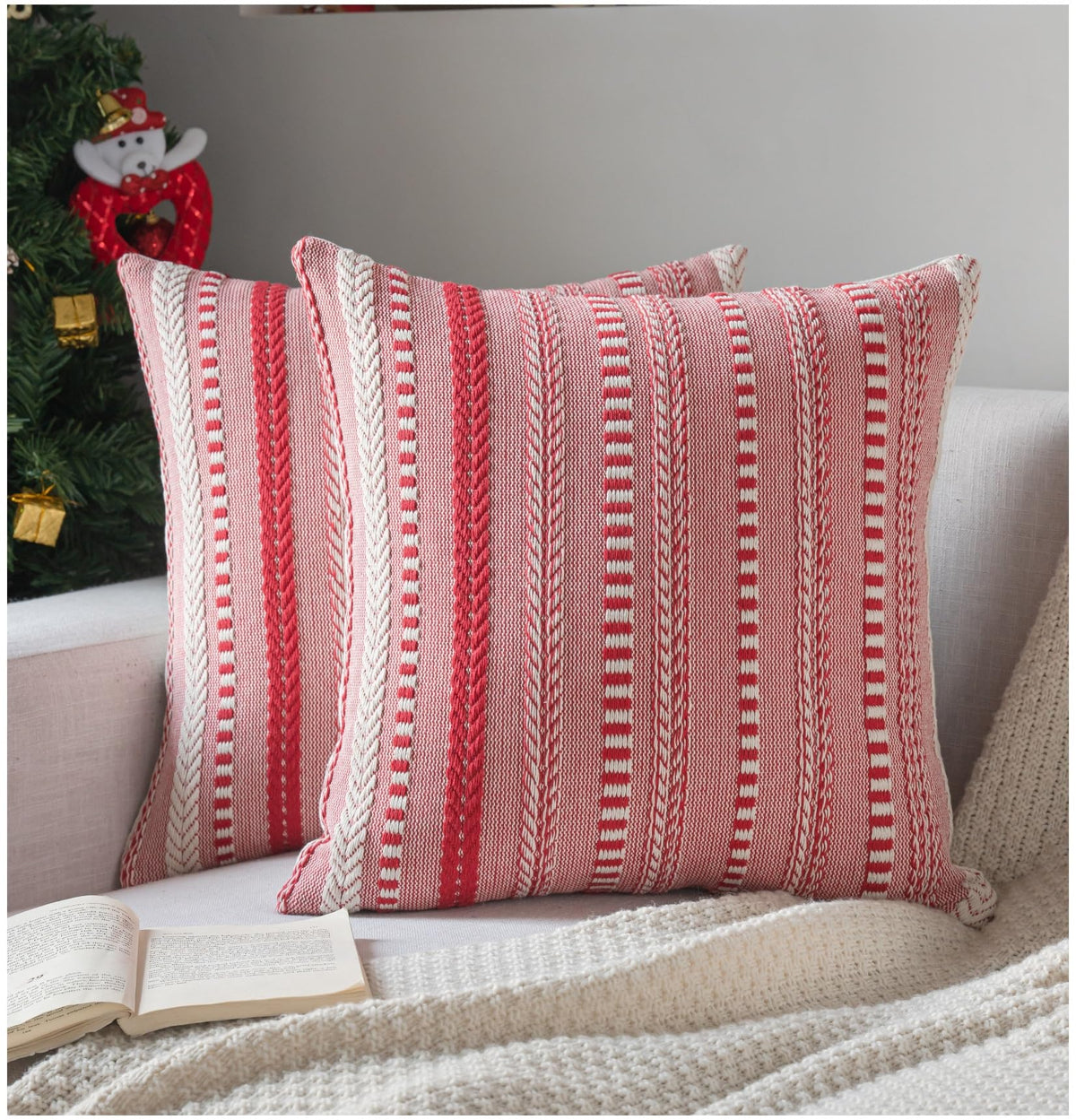 Cethom Boho Throw Pillow Covers 18x18 Inch Set of 2, Farmhouse Decorative Couch Pillow Cases, Navy Blue Accent Pillows of Bed, Sofa Bedroom Living Room Home Decor Cushion Cover