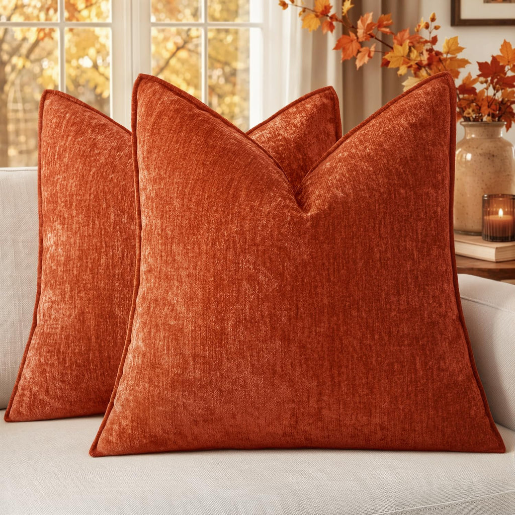 MIULEE Chenille Couch Pillow Covers for Living Room 18x18 Natural Beige