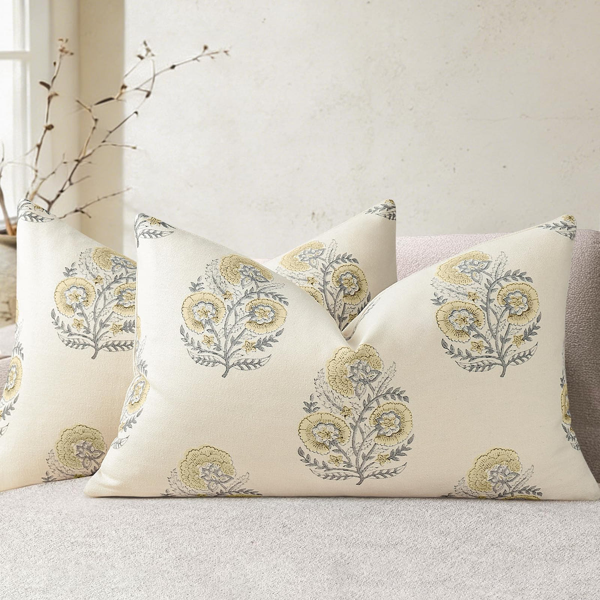 Vintage Floral Print Fall Pillow Covers 20x20 Set of 2 Patterned Accent Decorative Cushion Covers Modern Farmhouse Throw Pillow Covers for Sofa Couch Chair Bed Living Room Home Decor, Light Brown