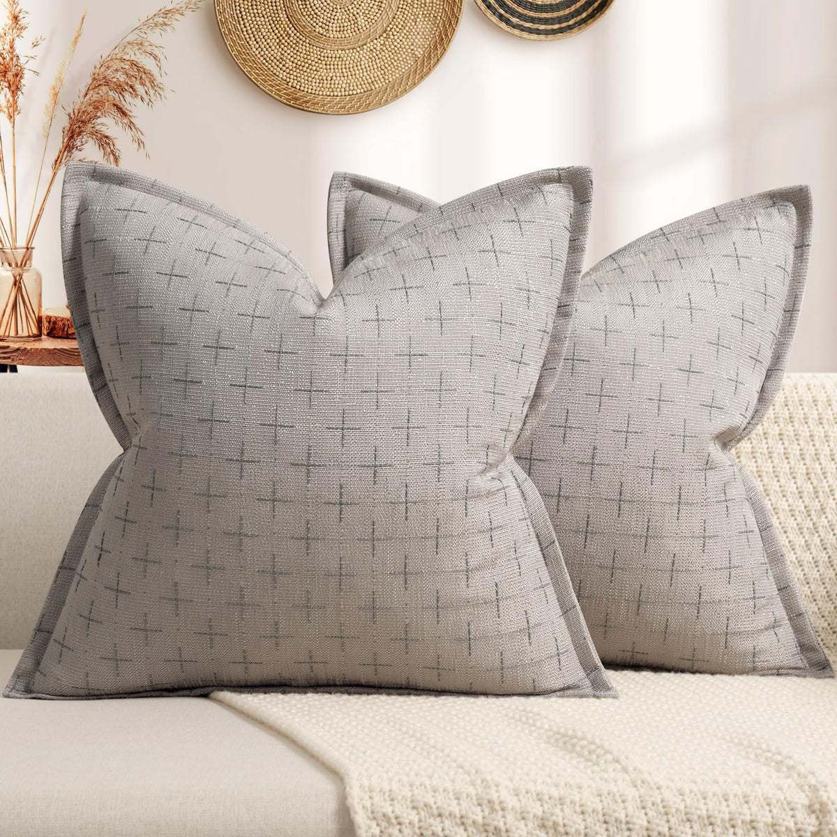 ZWJD Fall Pillow Covers 20x20 Set of 2 Soft Polyester Textured Rust Pillow Covers with Stylish Flange Edge Cozy Farmhouse Throw Pillows for Couch Bed Sofa Living Room Fall Decor