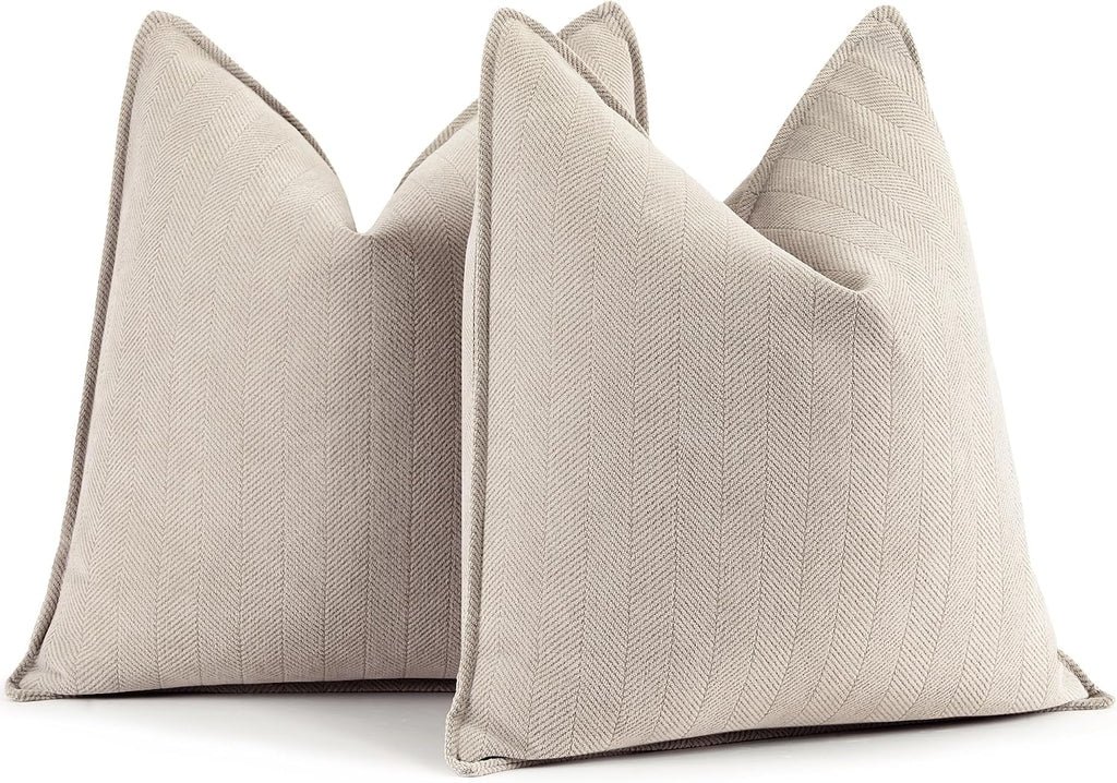 ZWJD Beige Pillow Covers 20x20 Set of 2 Chenille Throw Pillow Covers with Elegant Design Soft and Luxurious Decorative Throw Pillows for Couch, Bed, and Home Decor