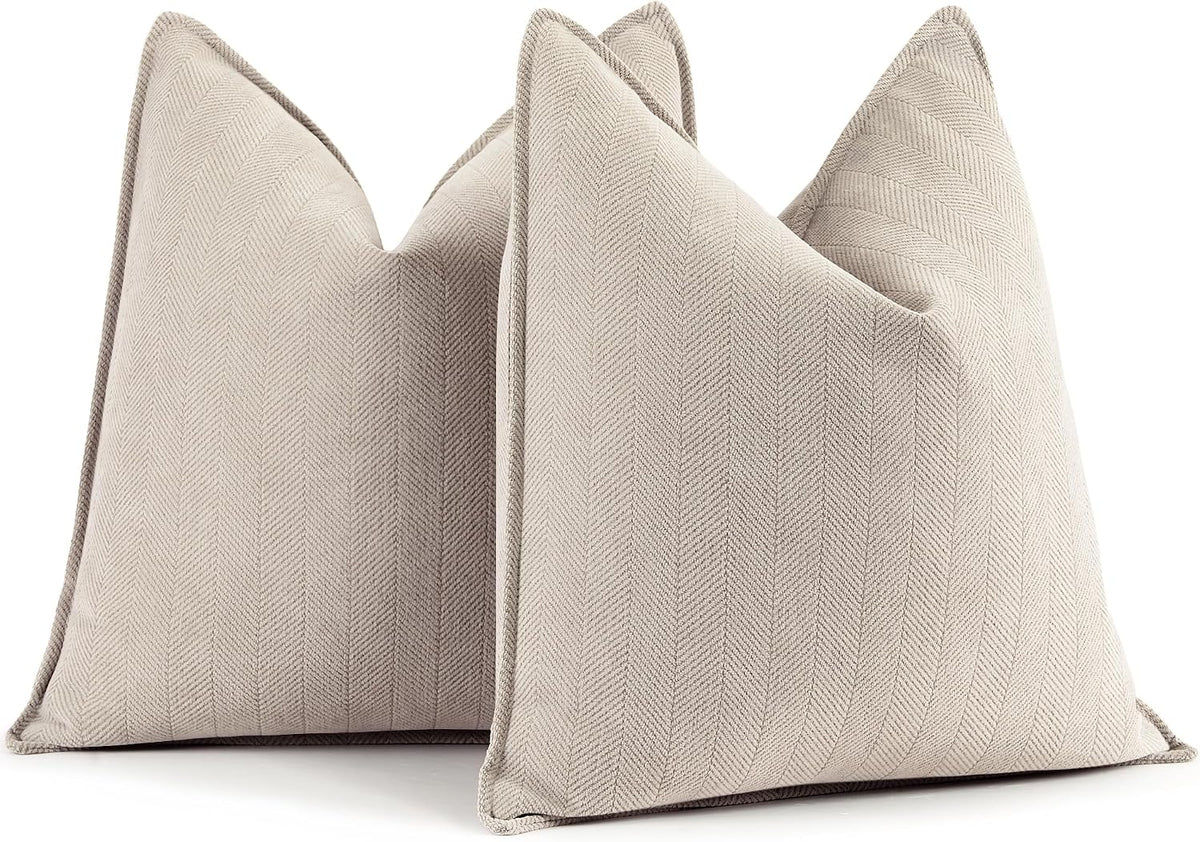ZWJD Beige Pillow Covers 20x20 Set of 2 Chenille Throw Pillow Covers with Elegant Design Soft and Luxurious Decorative Throw Pillows for Couch, Bed, and Home Decor