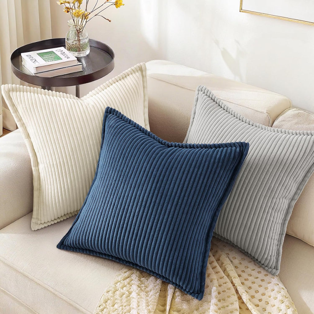 decorUhome Fall Corduroy Navy Blue Throw Pillow Covers 24x24 Set of 2