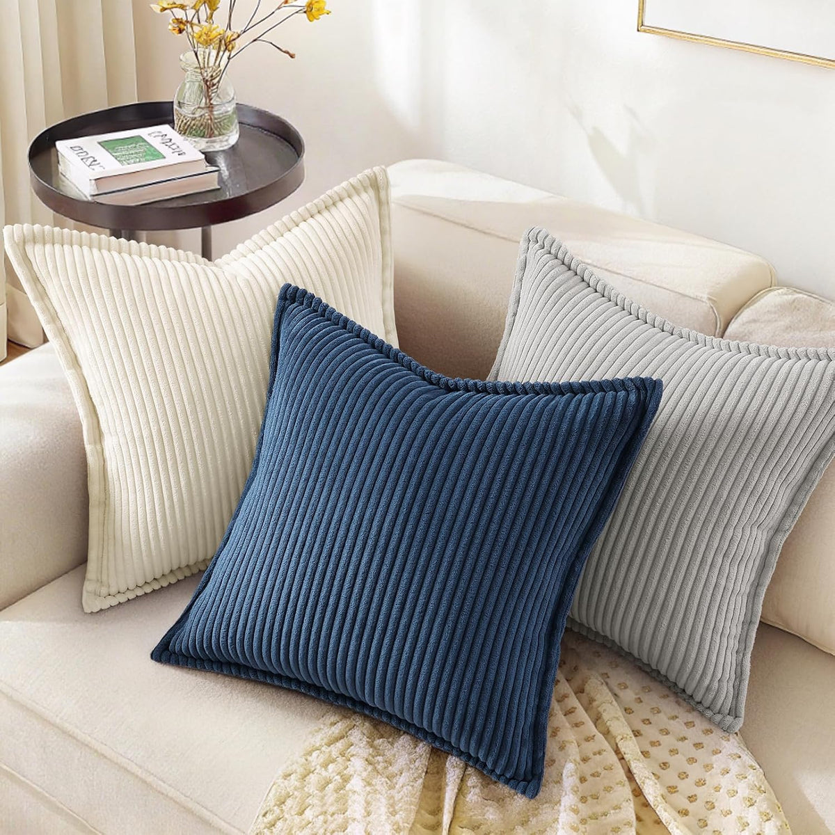 decorUhome Fall Corduroy Navy Blue Throw Pillow Covers 24x24 Set of 2