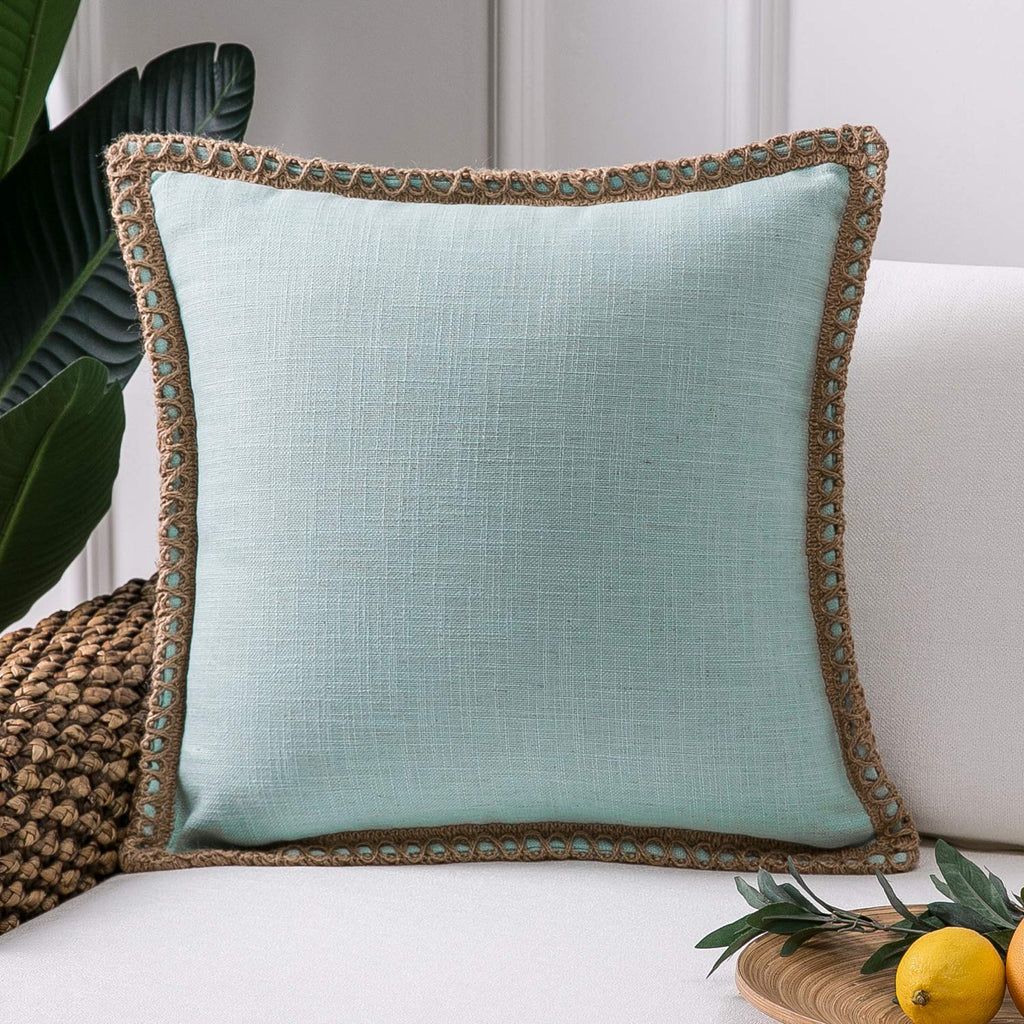 Phantoscope Pack of 2 Farmhouse Decorative Solid Throw Decorative Pillow Cover Burlap Linen Trimmed Tailored Edges Navy Blue 18 x 18 inches, 45 x 45 cm