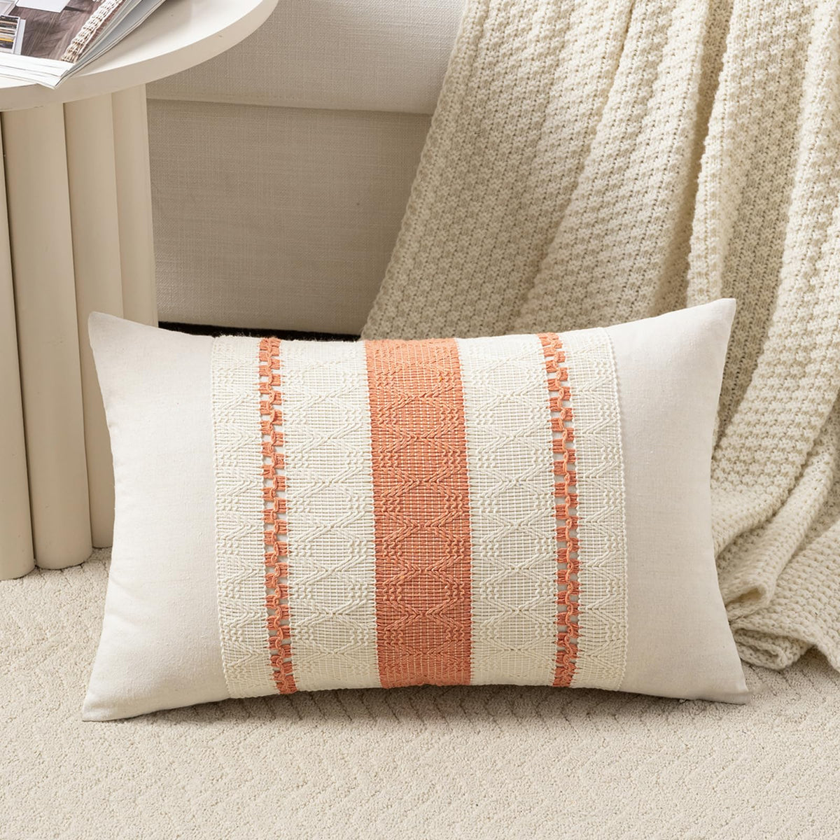 Fancy Homi Set of 1 Sage Green Boho Lumbar Decorative Throw Pillow Covers 12x20 Inch for Living Room Bedroom Couch Bed Chair, Rustic Retro Cushion Case, Bohemian Room Home Decor