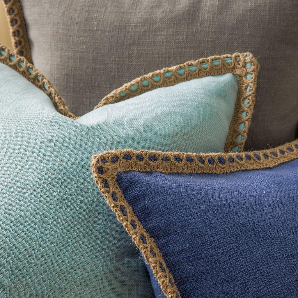 Phantoscope Pack of 2 Farmhouse Decorative Solid Throw Decorative Pillow Cover Burlap Linen Trimmed Tailored Edges Navy Blue 18 x 18 inches, 45 x 45 cm